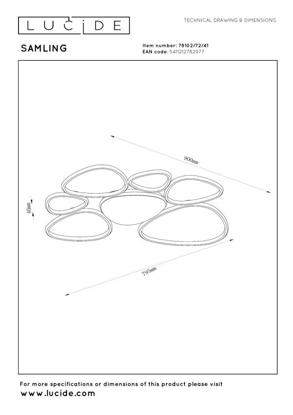Lucide SAMLING - Flush ceiling light - LED Dim. - CCT - 1x72W 2700K/4000K - Taupe - technical